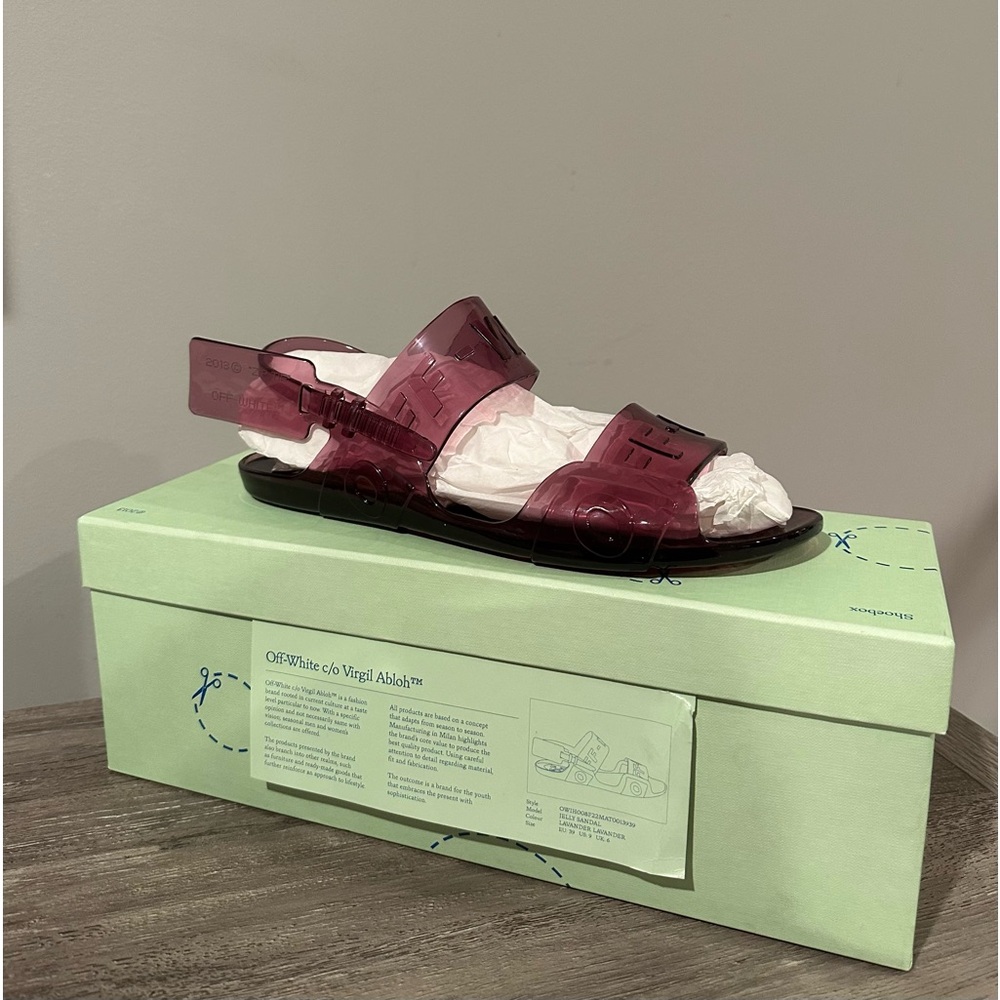 *NEW* Off-White Logo Jelly Slingback Flat Sandals | Size 8.5 Women “Lavender”